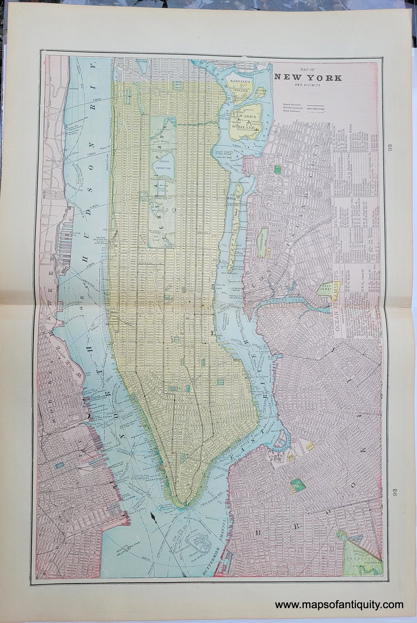 Antique-Printed-Color-City-Plan-Map-of-New-York-and-Vicinity-Verso-1:-Map-of-Brooklyn-Verso-2:-Map-of-Buffalo-Towns-and-Cities-Northeast-1893-Goldthwaite-Maps-Of-Antiquity