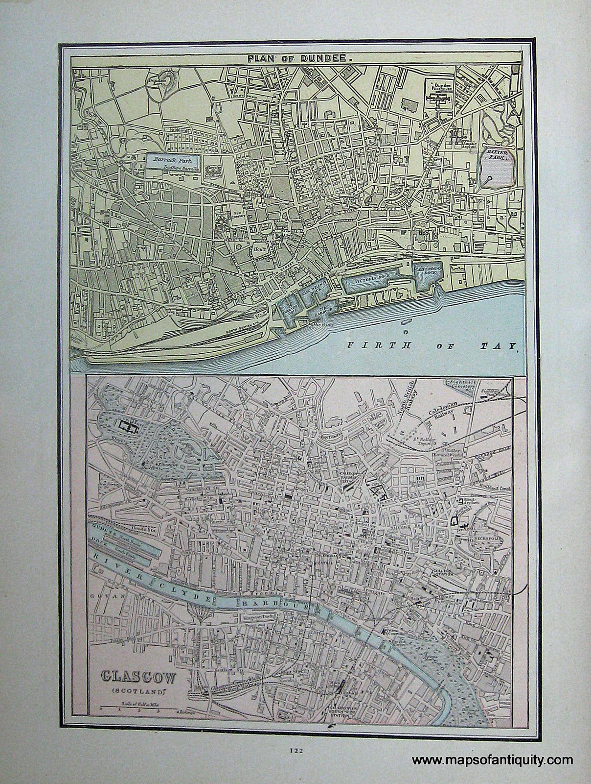 Antique-City-Plan-Glasgow-(Scotland)-and-Plan-of-Dundee.**********-Towns-and-Cities-Scotland-1891-Goldthwaite-Maps-Of-Antiquity
