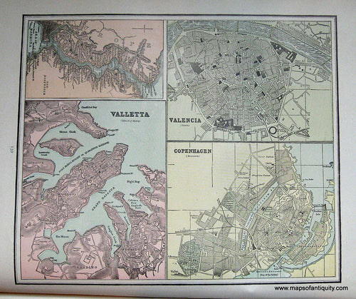 Antique-City-Plan-Valetta-(Island-of-Malta)-Valencia-(Spain)-Copenhagen-(Denmark)-and-the-Bosporus-Towns-and-Cities-Europe-General-1891-Goldthwaite-Maps-Of-Antiquity