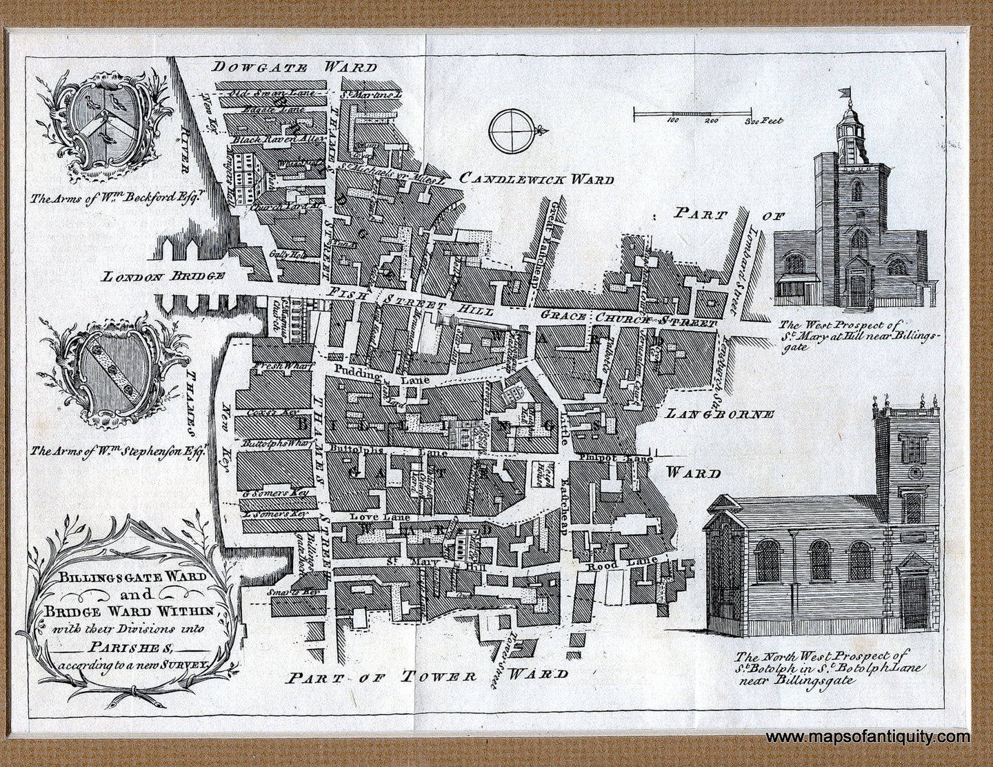 Black-and-White-Engraved-Antique-City-Plan-Billingsgate-Ward-and-Bridge-Ward-Within-with-their-Divisions-into-Parishes-according-to-a-new-Survey.**********-Towns-and-Cities-United-Kingdom-1770-London-Magazine-Maps-Of-Antiquity