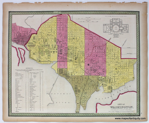 Antique-Hand-Colored-Map-City-of-Washington.-**********-Towns-and-Cities-United-States-1847-Mitchell-Maps-Of-Antiquity