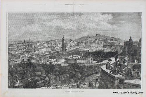 Black-and-White-Antique-Bird's-Eye-View-The-City-of-Edinburgh-from-the-Castle.**********-Europe-United-States-1871-Every-Saturday-Maps-Of-Antiquity