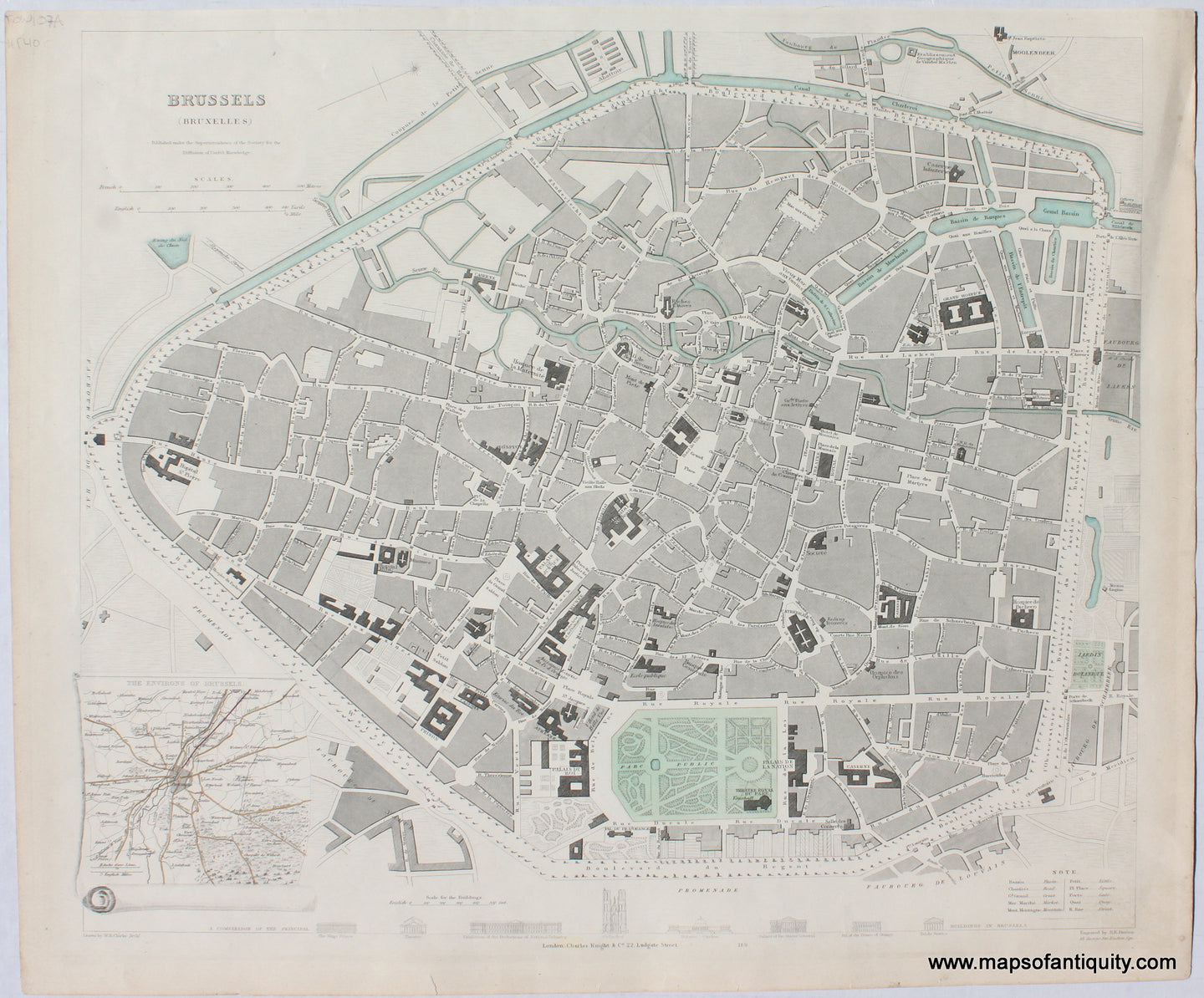 Hand-Colored-Engraved-Antique-City-Plan-Brussels-(Bruxelles)-******-Europe-Belgium-1837-SDUK/Society-for-the-Diffusion-of-Useful-Knowledge-Maps-Of-Antiquity