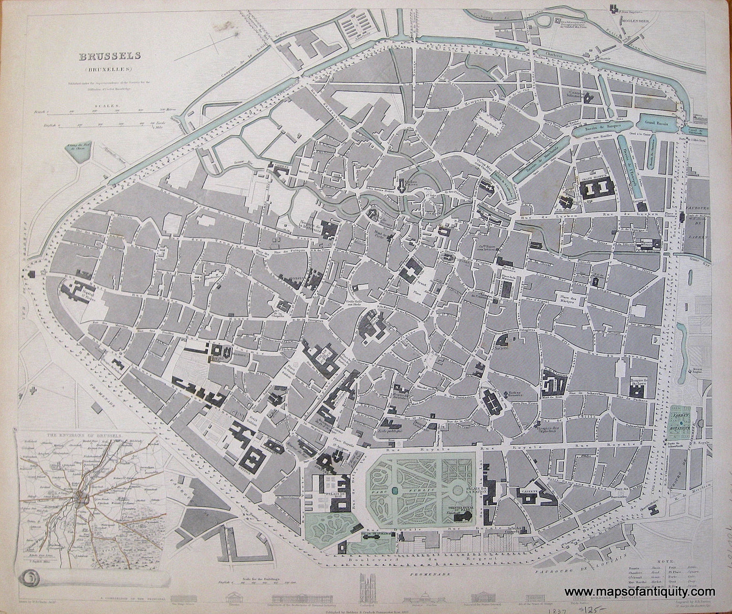 Hand-Colored-Engraved-Antique-City-Plan-Brussels-(Bruxelles)**********-Europe-Belgium-1837-SDUK/Society-for-the-Diffusion-of-Useful-Knowledge-Maps-Of-Antiquity