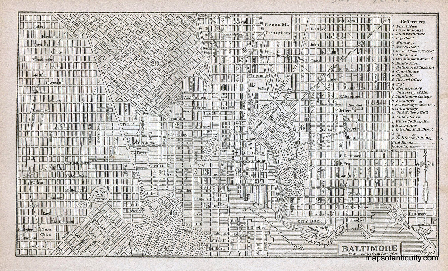 Black-and-White-Antique-Map-Baltimore-******-Baltimore--1856-Charles-C.-Savage-Maps-Of-Antiquity