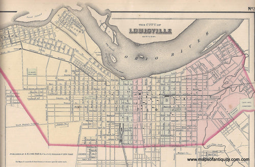 Antique-Hand-Colored-Map-The-City-of-Louisville-Kentucky-******-Towns-and-Cities-Louisville-1858-Colton-Maps-Of-Antiquity