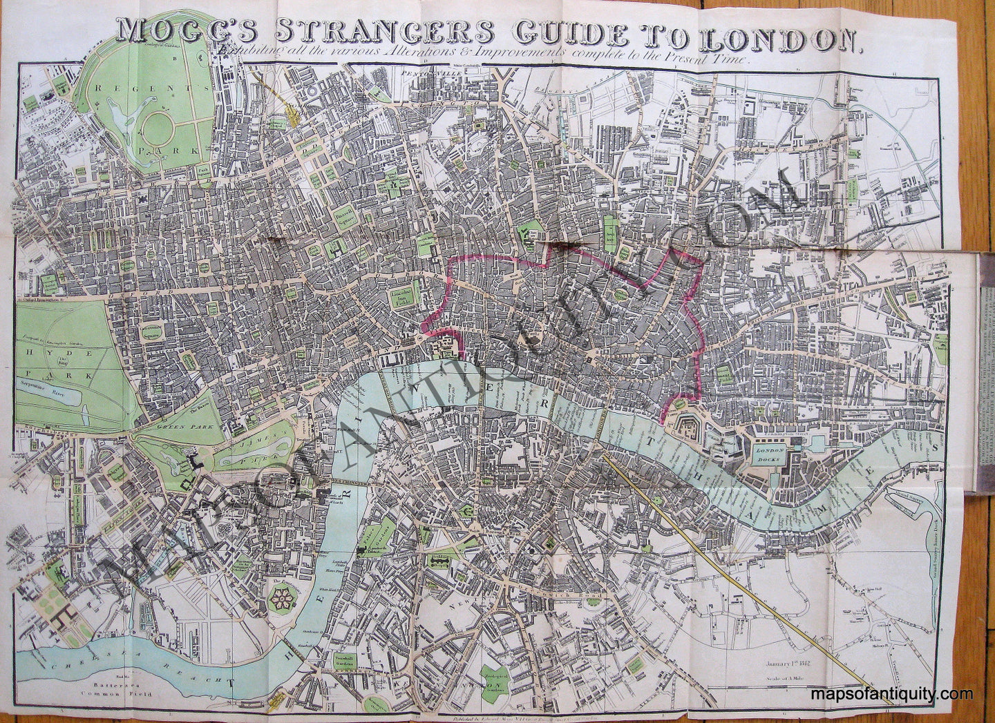 Antique-Book-with-Folding-Maps-Mogg's-New-Picture-of-London.-**********-London-Folding-Maps-1842-Mogg-Maps-Of-Antiquity