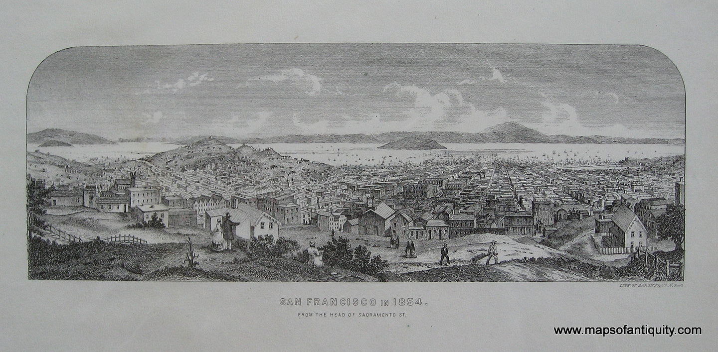 Antique-Black-and-White-Illustrated-City-View-San-Francisco-in-1854.-From-the-Head-of-Sacramento-St.**********---1854--Maps-Of-Antiquity