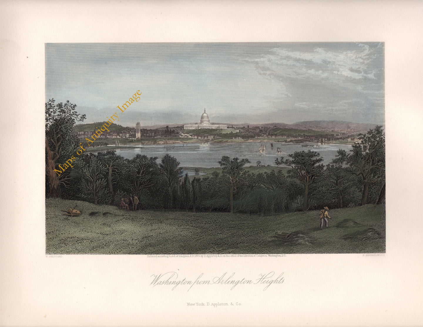 Hand-Colored-Antique-Engraved-Illustration-Washington-from-Arlington-Heights****-United-States-Washington-DC-1872-Appleton-Maps-Of-Antiquity