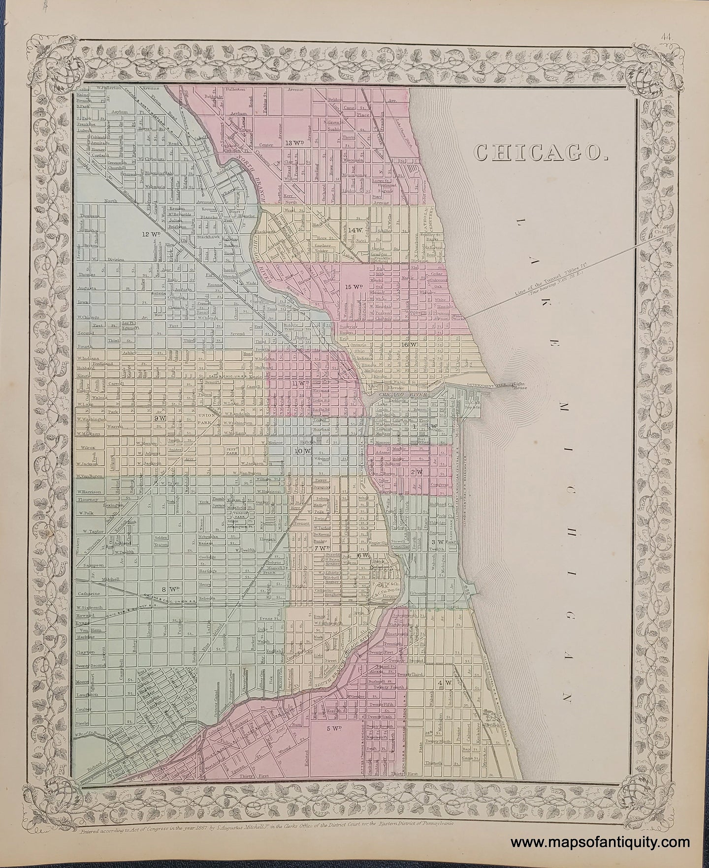 Antique-Map-City-Chicago-Illinois-Mitchell-1868-1860s-1800s-Mid-Late-19th-Century-Maps-of-Antiquity