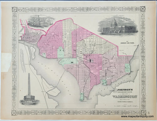 Antique-Map-Johnson's-Georgetown-City-Washington-DC-District-of-columbia-1866-1860-1800-19th-century