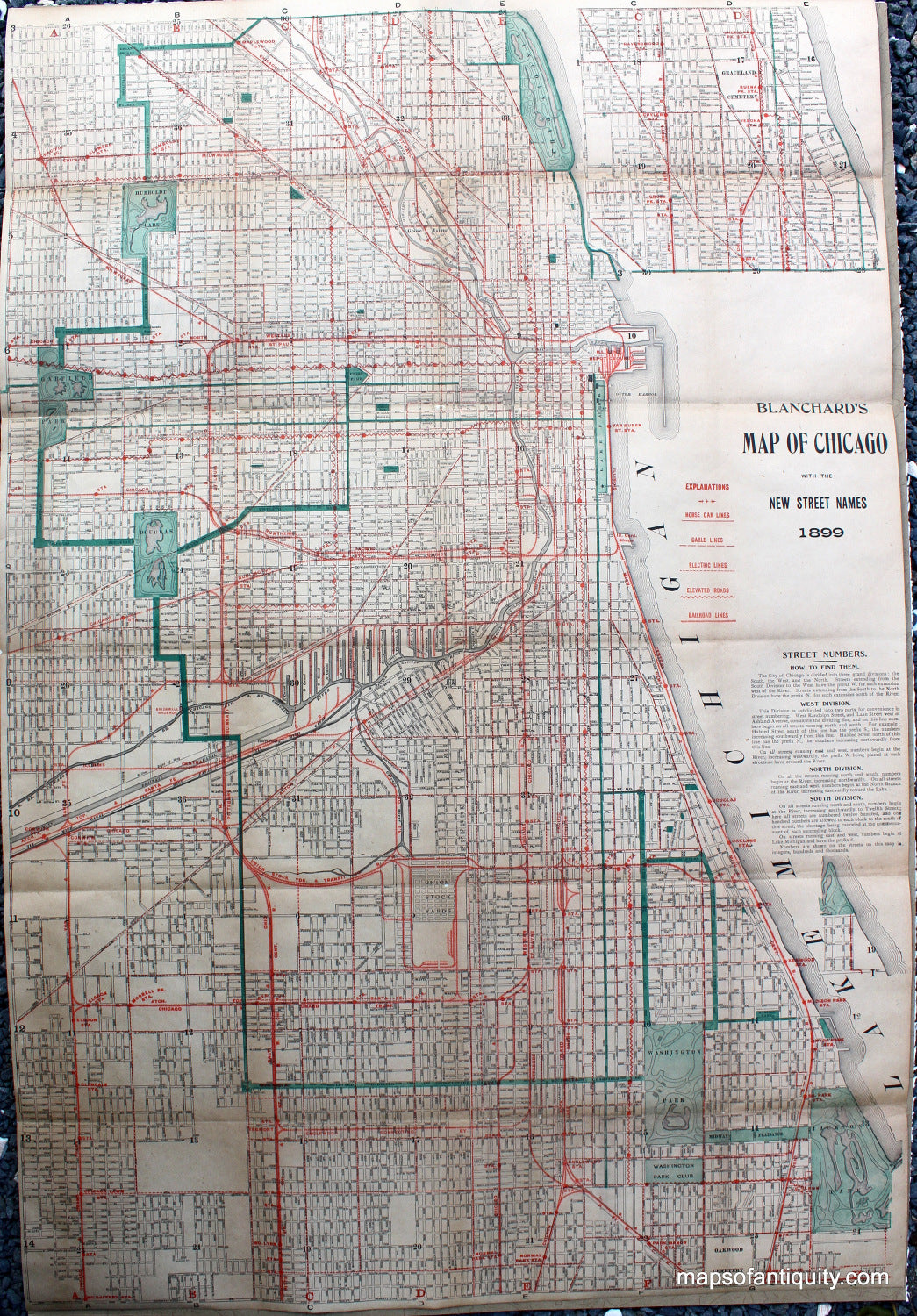 Antique-Hand-Colored-Map-Blanchard's-Map-of-Chicago-**********-Illinois-Chicago-1899-Blanchard-Maps-Of-Antiquity