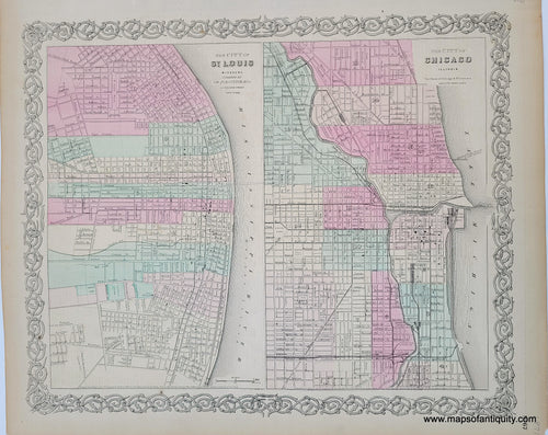 Antique-Hand-Colored-Map-Colton's-St-Louis-and-Chicago-United-States-Midwest-1871-Colton-Maps-Of-Antiquity