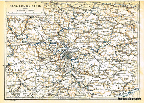 Printed-Color-Antique-Map-Banlieue-de-Paris-France-Europe-France-1909-Baedeker-Maps-Of-Antiquity