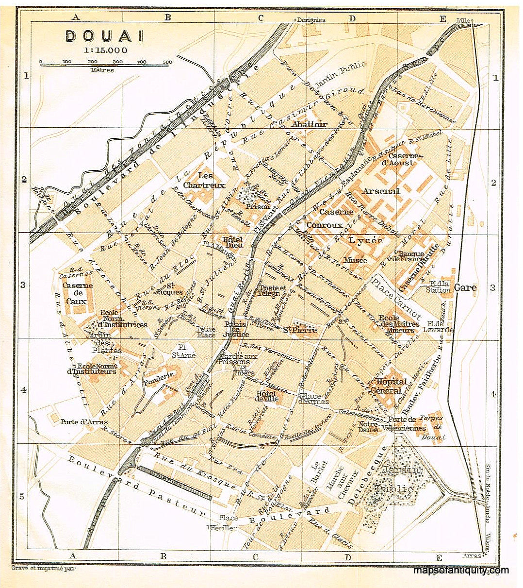 1909 - Douai, France - Antique Map – Maps of Antiquity