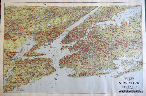 Antique-Hand-Colored-Map-New-York-Bird's-Eye-View-**********-United-States-New-York-c.-1925-Nostrand-Maps-Of-Antiquity