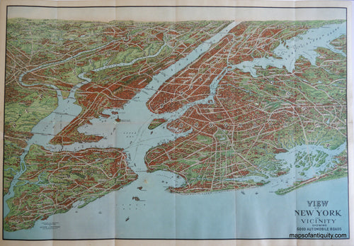 Antique-Hand-Colored-Map-New-York-Bird's-Eye-View-**********-United-States-New-York-c.-1930-Nostrand-Maps-Of-Antiquity