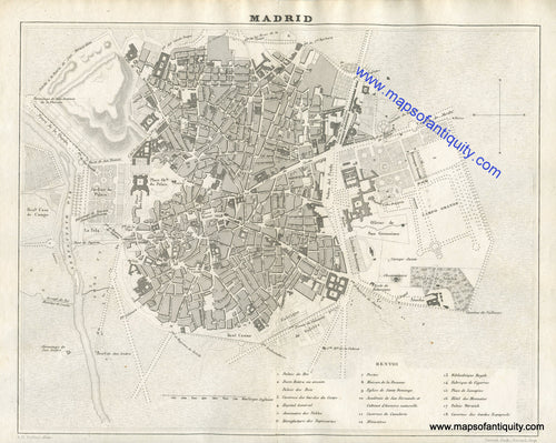 Antique-Black-and-White-Map--Madrid-Spain-******-Europe-Spain-1836-Dufour-Maps-Of-Antiquity