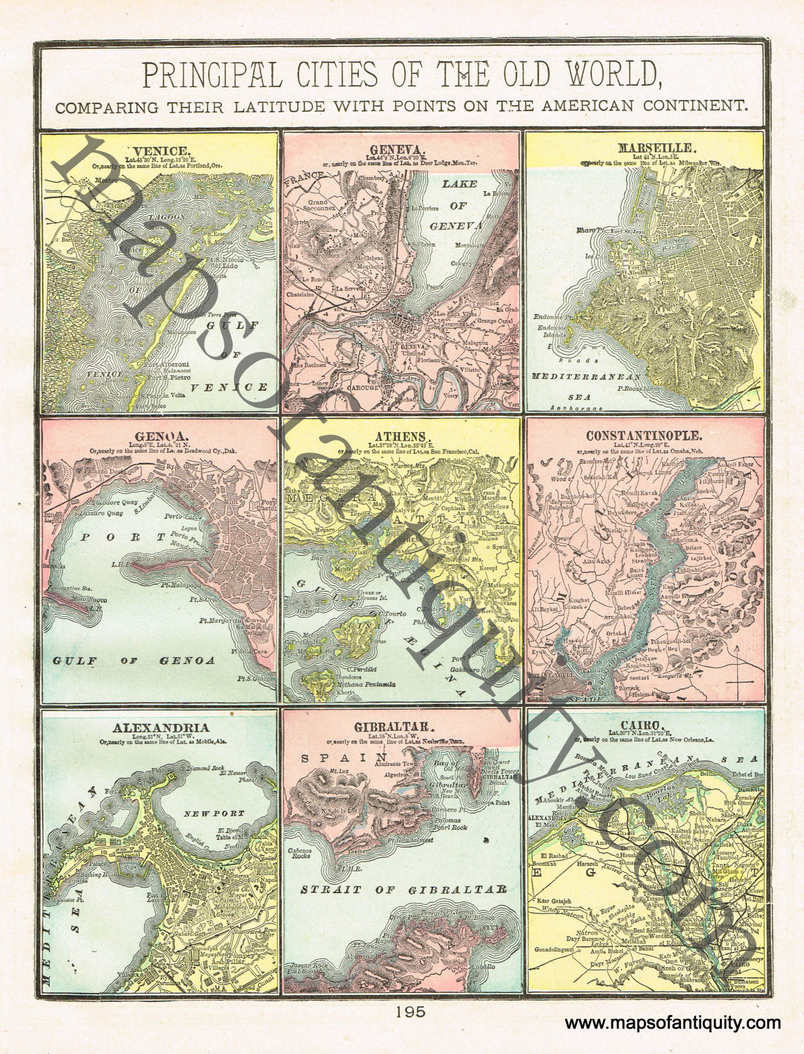 Antique-Printed-Color-Map-Principal-Cities-of-The-Old-World-Comparing-Their-Latitude-with-Points-on-The-American-Continent-verso:-Turkish-Empire-in-Europe-and-Asia-Towns-and-City-Maps-Europe-Turkey-1900-Cram-Maps-Of-Antiquity