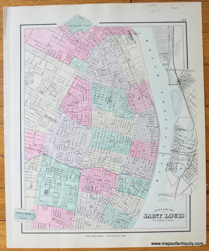 Antique-Hand-Colored-Map-Gray's-New-Map-of-Saint-Louis-United-States-Towns-&-City-Maps-and-Views-Midwest-Other-U.S.-Cities-1881-Gray-Maps-Of-Antiquity