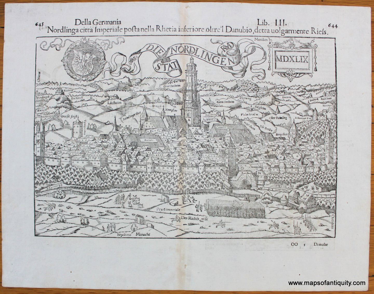 Antique-Black-and-White-Map-Die-Stat-Nordlingen-(MDXLIX)-******-Europe-Germany-1548-Munster-Maps-Of-Antiquity