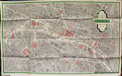 Antique-Printed-Color-Map-View-of-the-Center-of-Paris-taken-from-the-air-Towns-and-Cities-Paris-1950-Blondel-la-Rougery-Maps-Of-Antiquity