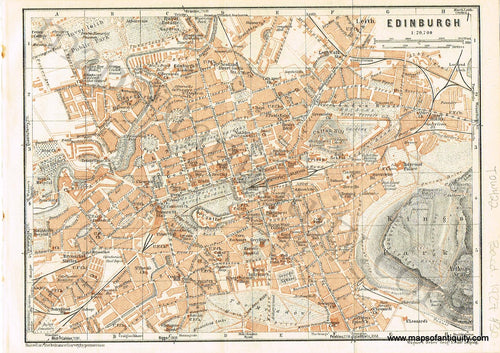 Antique-Map-City-Edinburgh-Scotland-Scottish-Baedeker-1927-1920s-1900s-Early-20th-Century-Maps-of-Antiquity