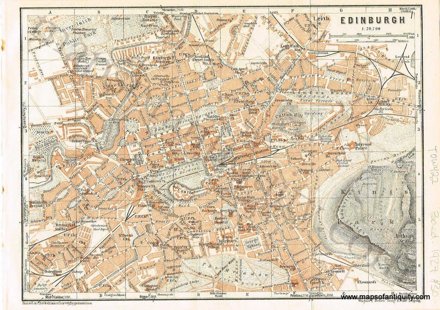 Antique-Map-City-Edinburgh-Scotland-Scottish-Baedeker-1927-1920s-1900s-Early-20th-Century-Maps-of-Antiquity