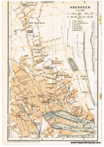 Antique-Map-City-Aberdeen-Scotland-Scottish-Baedeker-1927-1920s-1900s-Early-20th-Century-Maps-of-Antiquity