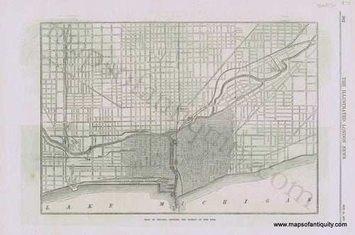 Antique-Map-Illustration-Print-History-Architecture-Plan-of-Chicago-Showing-The-Extent-of-The-Fire-Great-Fire-City-Illinois-Illustrated-London-News-1871-1870s-1800s-Mid-Late-19th-Century-Maps-of-Antiquity