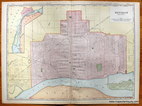 Antique-Map-Detroit-and-Vicinity-Michigan-Cities-City-Rand-McNally-New-Commercial-Atlas-1909-1900s-Early-20th-Century-Maps-of-Antiquity