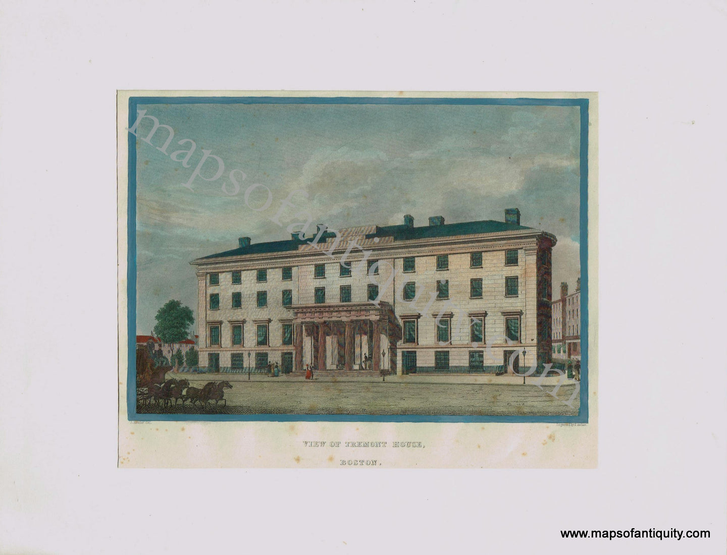 Antique-Print-Prints-Illustration-Engraved-Illustrations-Engraving-View-of-Tremont-House-Boston-Hotel-History-Mass.-Mass-Massachusetts-MA-City-Cities-Kidder-Archer-1834-1830s-1800s-Early-Mid-19th-Century-Maps-of-Antiquity