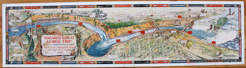 Antique-Map-Niagara-Falls-Canada-New-York-Trolley-Course-Pictorial-Bird's-Eye-View-Niagara's-Great-Gorge-Trip-The-Falls-and-Whirlpool-Rapids-Route-There-is-no-Automobile-Road-through-the-Gorge-1930-C.-L.-C.L.-Adams-1930s-1900s-Early-Mid-20th-Century-Maps-of-Antiquity