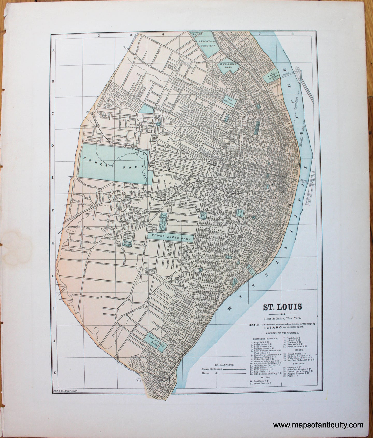 Antique-Map-City-St.-Louis-Missouri-Hunt-&-Eaton-1892-1890s-Late-19th-Century-Maps-of-Antiquity