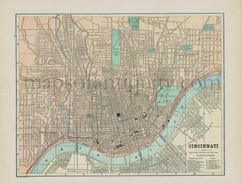 Antique-Map-City-Cincinnati-Ohio-Hunt-&-Eaton-1892-1890s-Late-19th-Century-Maps-of-Antiquity