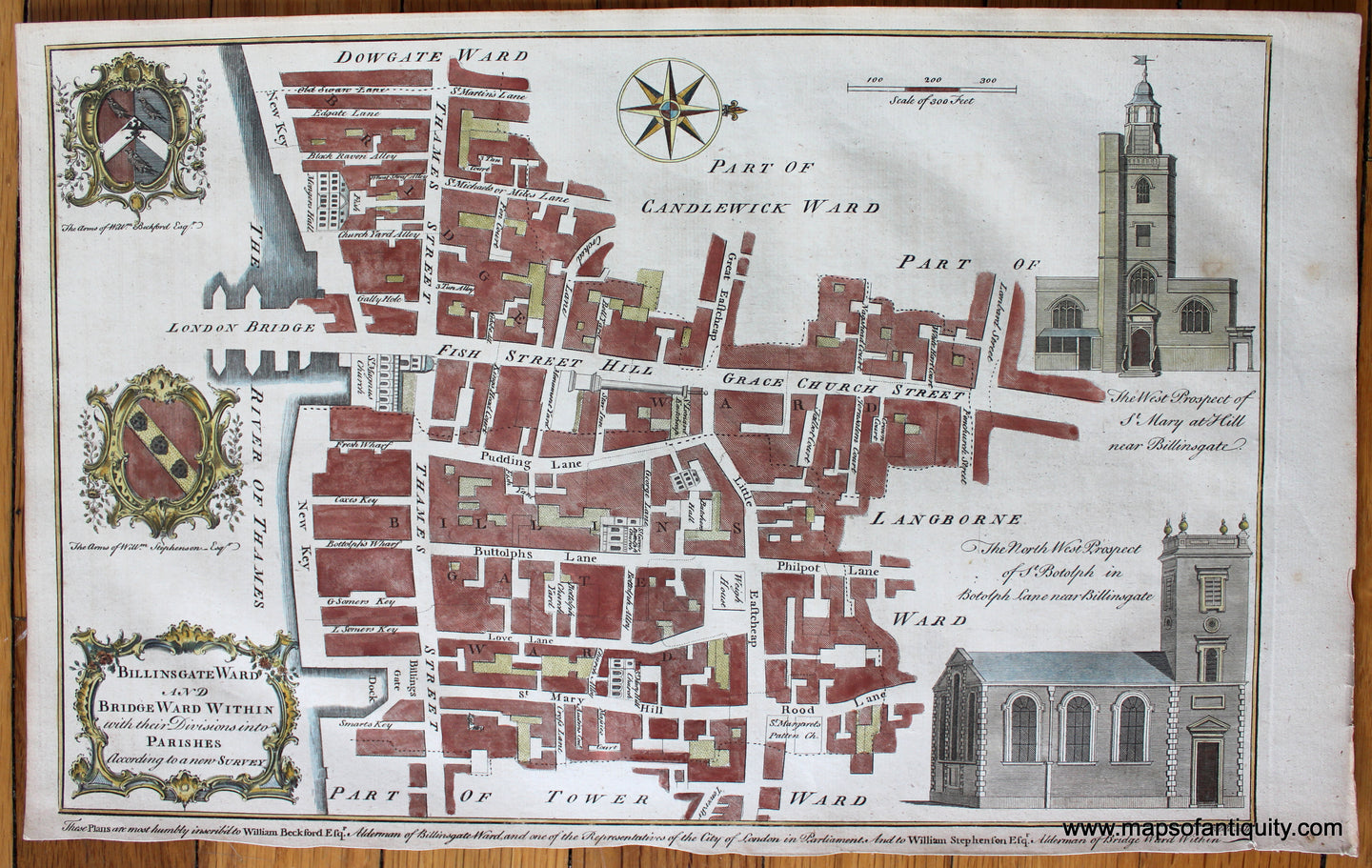 Antique-Map-London-England-Maitland-Cole-Billinsgate-Ward-and-Bridge-Wards-William-Calvert-1756-1750s-1700s-Early-Mid-18th-Century-Maps-of-Antiquity