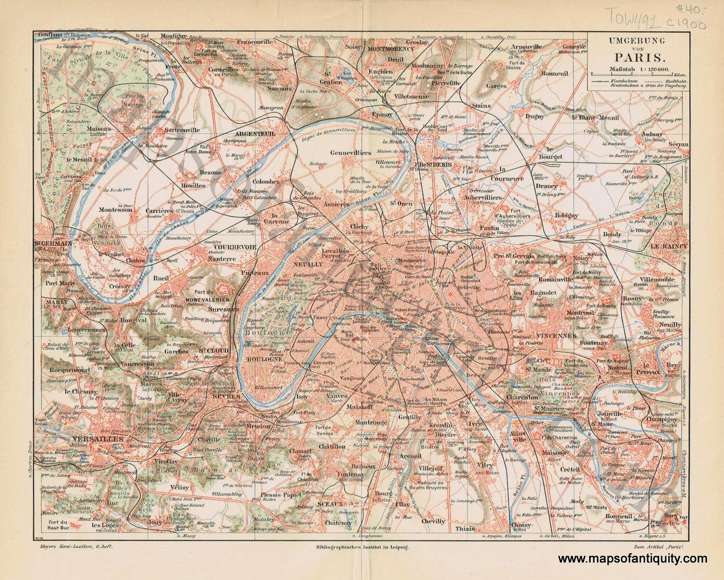 Antique-Map-Paris-Environs-Umgebung-von-Meyers-France-City-Maps-of-Antiquity