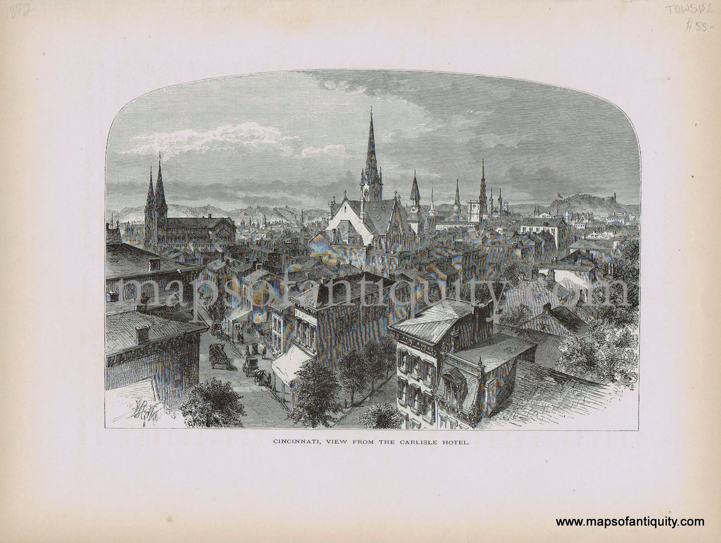 Antique-Print-Prints-Cincinnati-Ohio-View-from-the-Carlisle-Hotel-1872-Picturesque-America-1800s-19th-century-maps-of-Antiquity