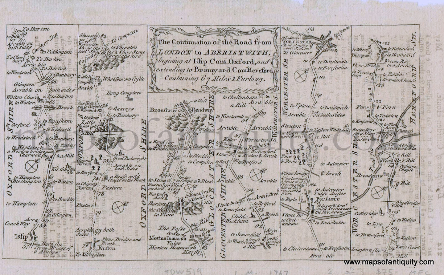 Antique-Black-and-White-Map-The-Road-from-London-to-Aberistwith-Islip-Bramyard-c.-1767-London-Magazine-England-London-1700s-18th-century-Maps-of-Antiquity