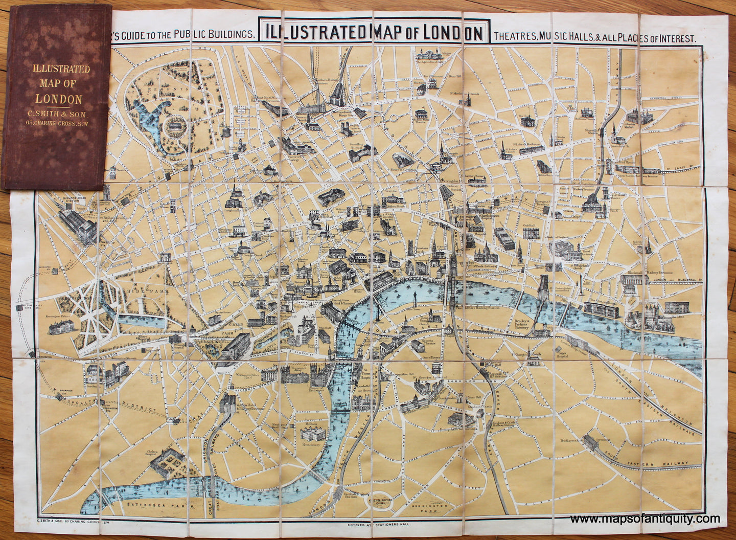 Antique-Folding-Map-Illustrated-Map-of-London-c.-1877-C.-Smith-&-Son-England-1800s-19th-century-Maps-of-Antiquity