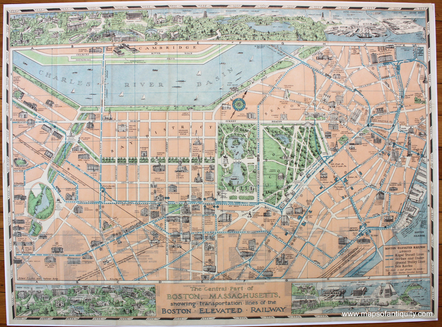 Antique-Pictorial-Map-The-Central-Part-of-Boston-Massachusetts-Showing-transportation-lines-of-the-Boston-Elevated-Railway-1930-George-Walker-Boston-1900s-20th-century-Maps-of-Antiquity