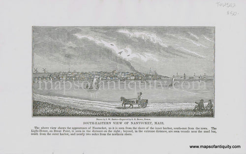 Antique-Black-and-White-Illustration-South-Eastern-View-of-Nantucket-Mass.-Barber-Nantucket-1800s-19th-century-Maps-of-Antiquity