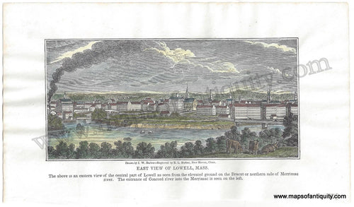 Hand-Colored-Antique-Illustration-East-View-of-Lowell-Mass.-c.-1840-Barber-Lowell-1800s-19th-century-Maps-of-Antiquity