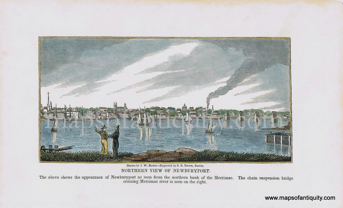 Hand-Colored-Antique-Illustration-Northern-View-of-Newburyport.-c.-1840-Barber-Newburyport-1800s-19th-century-Maps-of-Antiquity