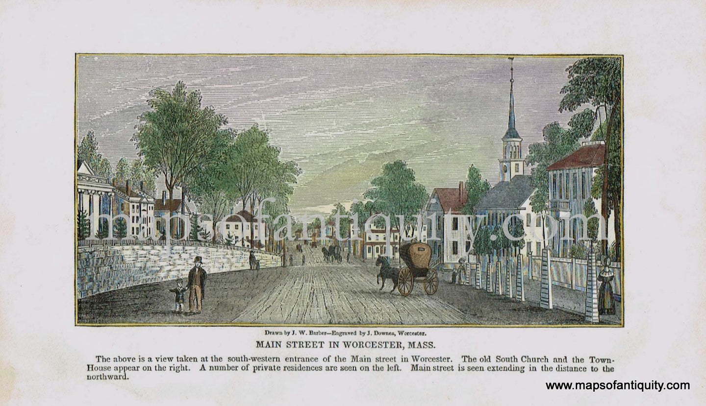 Hand-Colored-Antique-Illustration-Main-Street-in-Worcester-Mass.-c.-1840-Barber-Worcester-1800s-19th-century-Maps-of-Antiquity