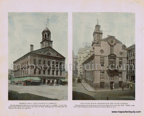 Antique-Print-Faneuil-Hall-(The-Cradle-of-Liberty)-Old-State-House-Washington-and-State-Streets;-verso:-South-Station-1904-unknown-Boston-1900s-20th-century-Maps-of-Antiquity