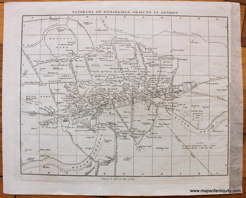 Antique-Black-and-White-Map-Panorama-of-Remarkable-Objects-in-London-1841-England-London-1800s-19th-century-Maps-of-Antiquity