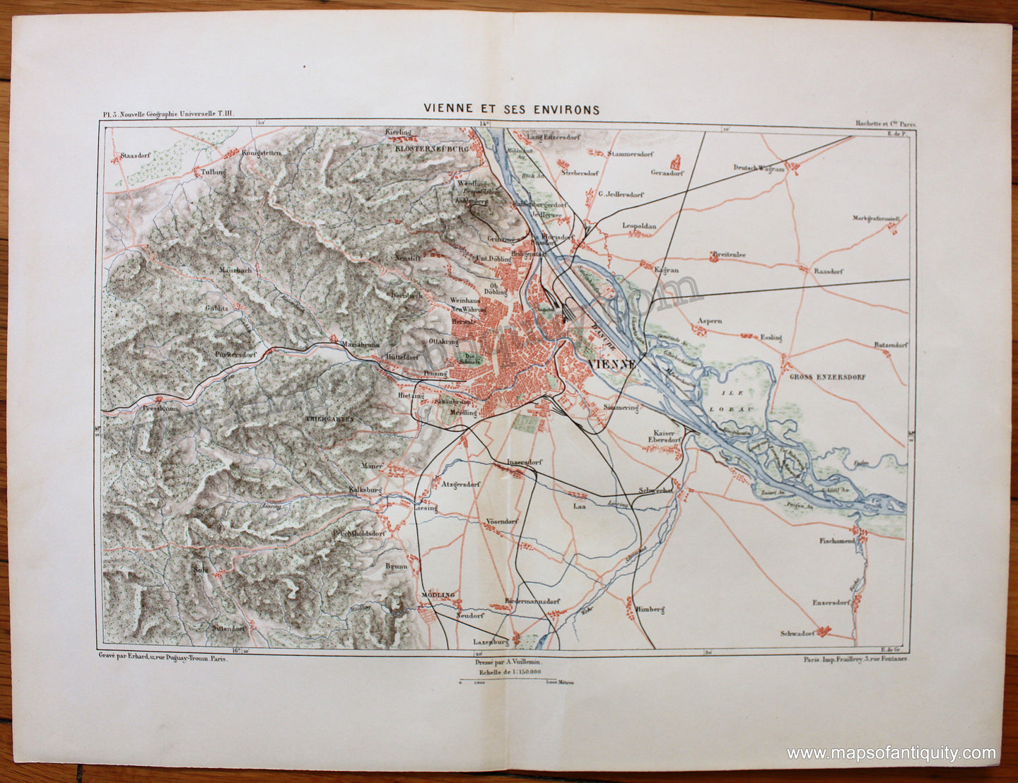 Antique-Printed-Color-Map-Vienna-Vienne-et-ses-Environs-c.-1900-Austria-Vienna-1800s-19th-century-Maps-of-Antiquity
