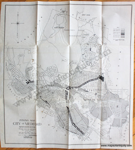 Antique-Black-and-White-Folding-Map-Zoning-Map-of-the-City-of-Medford-Massachusetts-1925-H.P.-Burden-Medford-1800s-19th-century-Maps-of-Antiquity