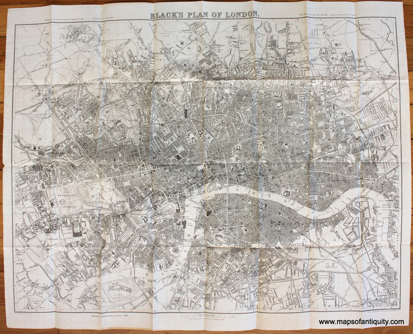Antique-Book-with-Uncolored-Folding-Map-Black's-Map-of-London-with-book-1862-Black-England-1800s-19th-century-Maps-of-Antiquity